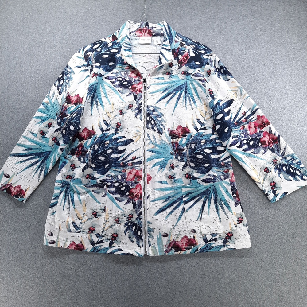 Weekends By Chicos Jacket Womens 1 US M-8 Multicolor Tropical Mesh 3/4 Sleeve